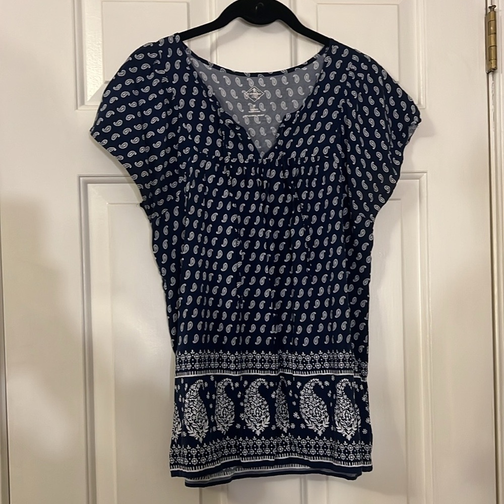 St. John’s Bay Paisley Blouse - Navy and White - Size M